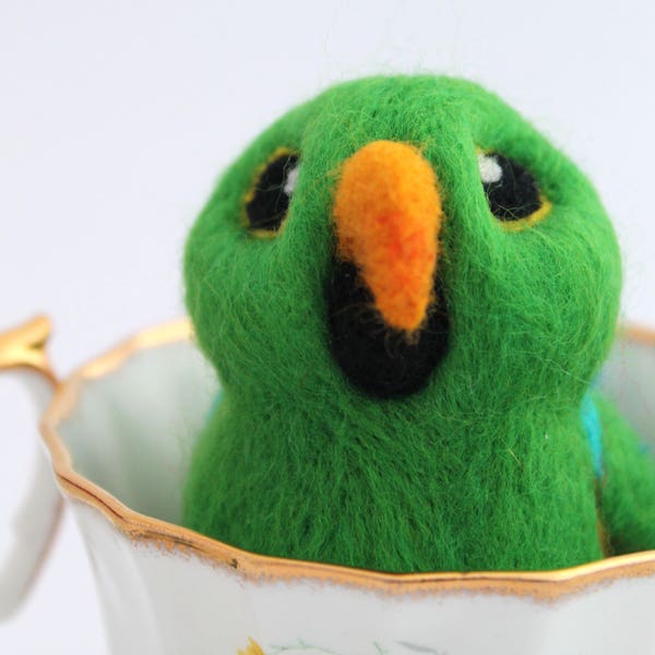 Green Eclectus Parrot Needle Felted Bird, Felt Bird Ornament