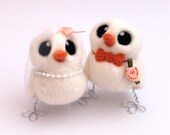 Love Birds Wedding Cake Topper Peach and White Bride and Groom Needle Felted Birds