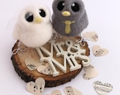 Mini Birds Wedding Cake Topper Grey and Yellow Bride and Groom Needle Felted Birds