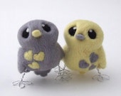 Bird Wedding Cake Topper Pale Grey and Lemon Butter Cream Yellow Love Birds