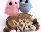 Mini Birds Wedding Cake Topper His 'n' Hers Needle Felted Birds