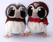 Owl Wedding Cake Topper Tawny Owls Bride and Groom in Chestnut Brown