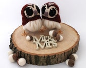 Owl Wedding Cake Topper Tawny Owl Pair in Natural Chestnut Brown