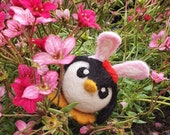 Needle Felted Penguin with Bunny Ears PengBunny