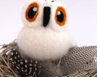 Needle Felted Snowy Owl Ornament Bird Decoration, Felt Bird