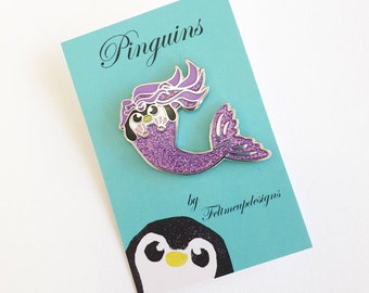 Seconds Sale Purple Mermaid Penguin Pin, Enamel Penguin Pin Perfectly Imperfect