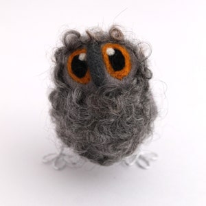 Needle Felted Owl Baby, Natural Grey Owl Decoration, Felt Bird, Owlet