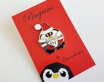 Seconds Sale Santa Penguin Pin, Pengie Claus, Enamel Penguin Pin, Penguin Badge, Cute Pin, Lapel Pin, Glitter pin