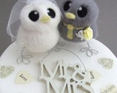 Love Birds Wedding Cake Topper Grey and Yellow Wedding Bride and Groom Needle Felted Birds