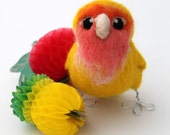 Needle Felted Yellow Lovebird Peach Faced Lovebird Ornament, Felt Bird