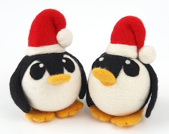 Giant Needle Felted Penguin Santas little Helper Decoration, Penguin Christmas ornament, Mini Penguin in Santa Hat