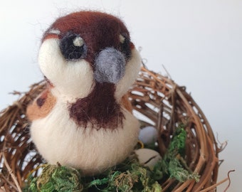 Sparrow, Needle Felted Sparrow, Bird Decoration, Felt Bird Ornament