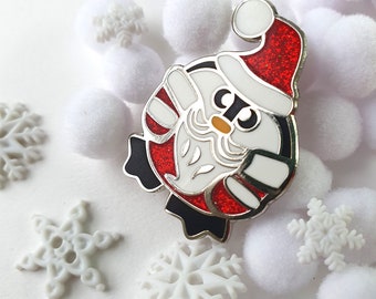 Santa Penguin Pin, Pengie Claus, Enamel Penguin Pin, Penguin Badge, Cute Pin, Lapel Pin, Glitter pin