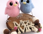 Mini Birds Wedding Cake Topper His 'n' Hers Needle Felted Birds
