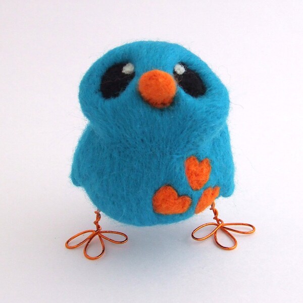 Needle Felted Turquoise and Orange Love Bird