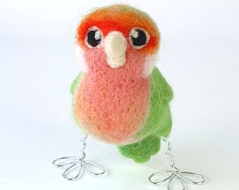 Needle Felted Green Lovebird Peach Faced Tropical Lovebird Ornament