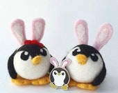 Needle Felted Penguin with Bunny Ears PengBunny