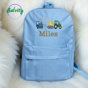 Sac à dos personnalisé pour tout-petit avec un motif brodé amusant - Sac personnalisé pour enfants - Tracteur, sac de chambre de pelle - Cadeau idéal pour les tout-petits