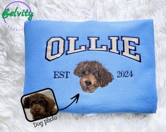 Custom Embroidered Pet Sweater Using Pet Photo + Name Custom Dog Portrait Sweater Personalized Dog Pullover Sweatshirt Custom Cat Crewneck