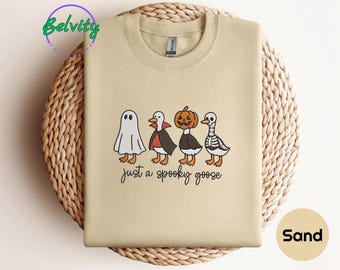 Embroidered Spooky Goose Sweatshirt: Halloween Fall Season Sweater