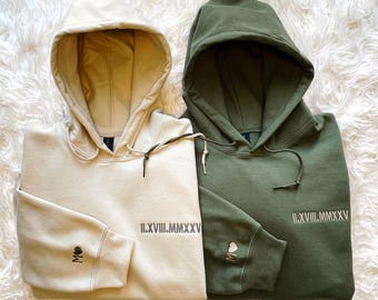 Custom Embroidered Roman Numeral Hoodie: Anniversary Date Gift