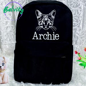 Cartable design chat personnalisé pour tout-petit | Tête de chat brodée sur le sac | Sac à dos personnalisé pour enfants, cadeau pour enfants