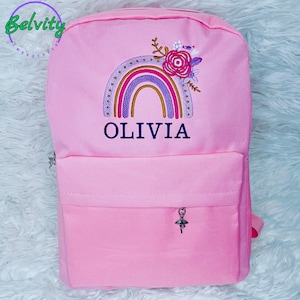 Sac à dos personnalisé pour tout-petit arc-en-ciel brodé sac à dos préscolaire brodé sac de pépinière Carryon sac d'école pour enfant cadeau personnalisé sac pour enfants