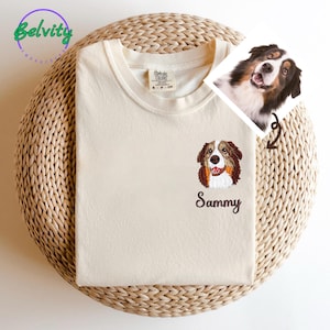 Custom Embroidered Pet T-shirt Comfort Colors, Custom Dog Portrait shirt, Pet Face Shirt, Dog Mom Gift, Dog Embroidery, Personalized Gifts