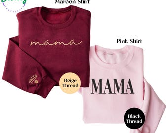 Embroidered Mama Sweatshirt: Personalized Kid Names Sleeve, New Mom Gift