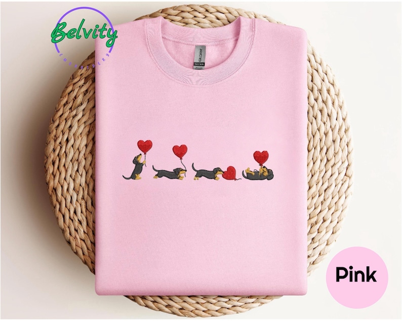 Custom Embroidered Dachshund Sweatshirt, Valentine Dog Sweater