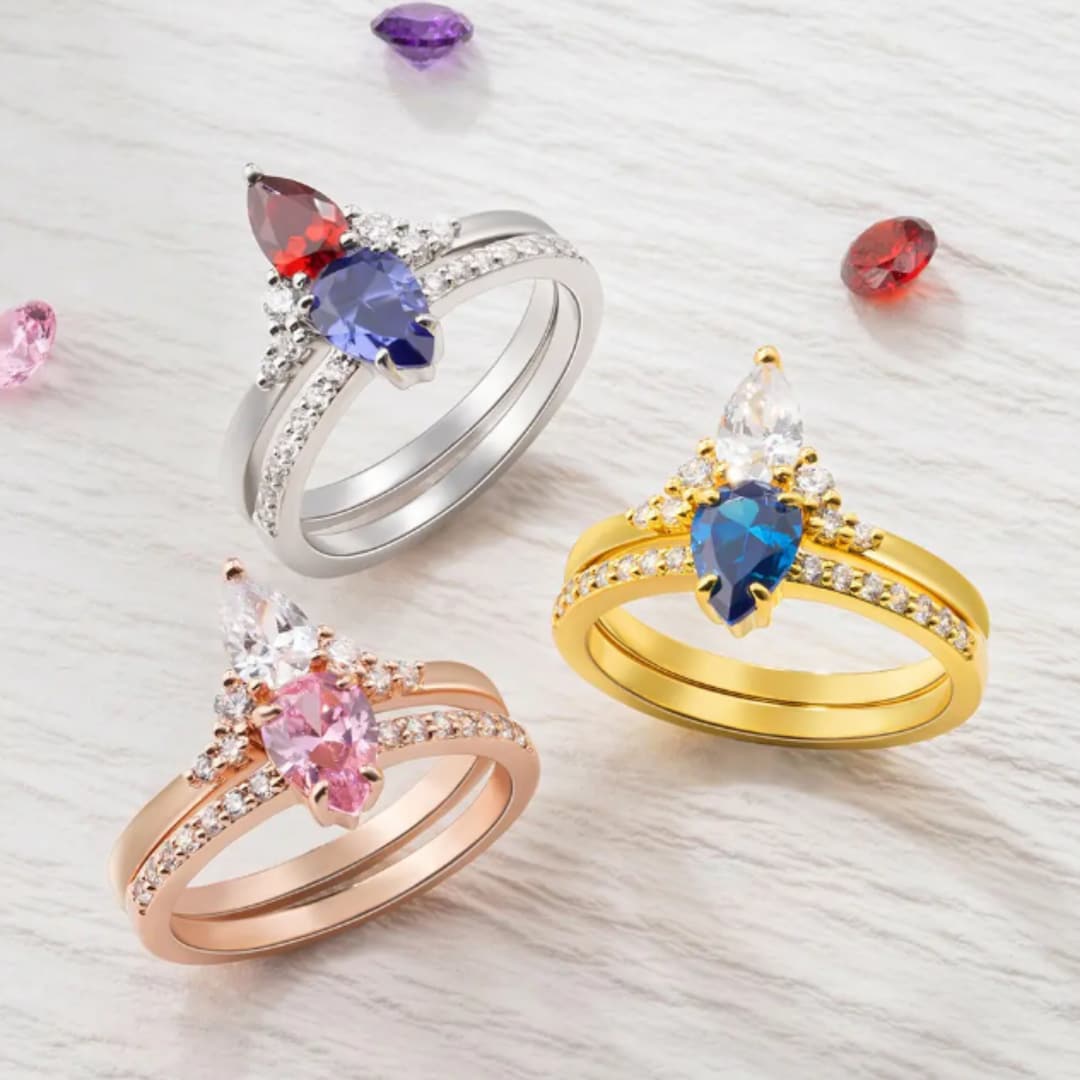 Personalized Birthstone Ring Set, Customized Birthmonth Ring for Mom ...