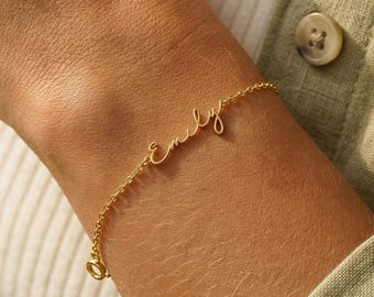 Sterling Silver Personalized Name Bracelet, Custom Script Jewelry