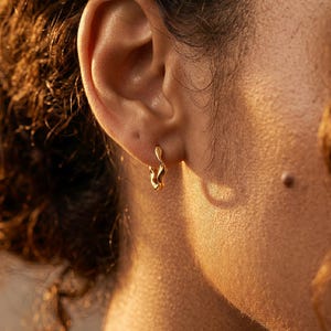 Organic Gold Hoop Earrings | Wavy Irregular Small Hoops | Minimalist Jewelry Gift for Her | Textured Molten Gold Earrings | Dainty Hoops