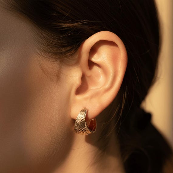 Textured Gold Hoop Earrings | Chunky Etched Gold Hoops | Everyday Jewelry | Artisan Crafted Gift for Her