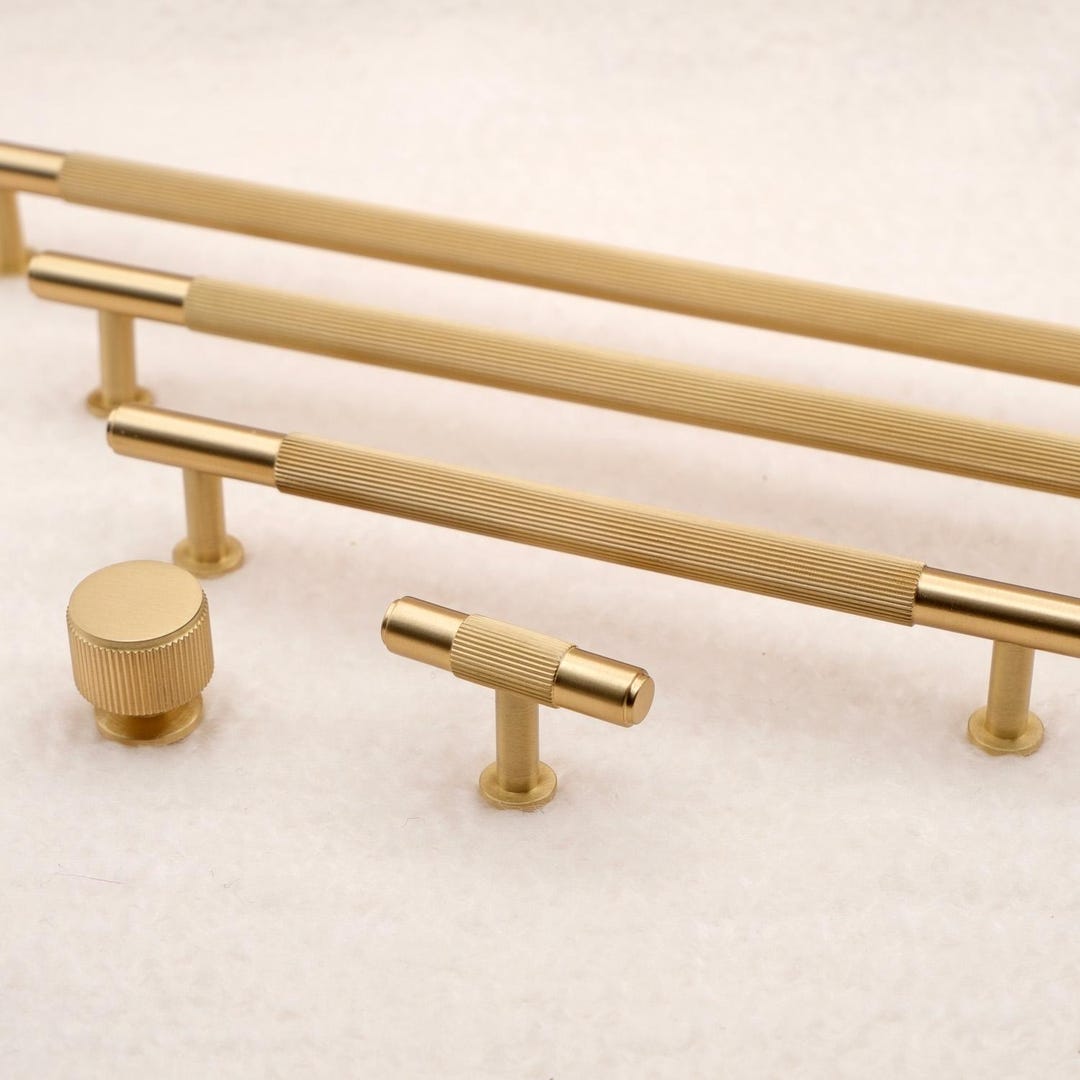 Gold Linear Brass Cabinet Pulls | Solid Brass Gold Cabinet Knobs and ...