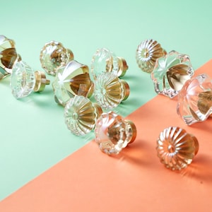 Gold Glass Drawer Knobs | Transparent Glass Dresser Knobs | Glass Cabinet Knobs | Kitchen Drawer Knobs | Modern Cabinet Hardware