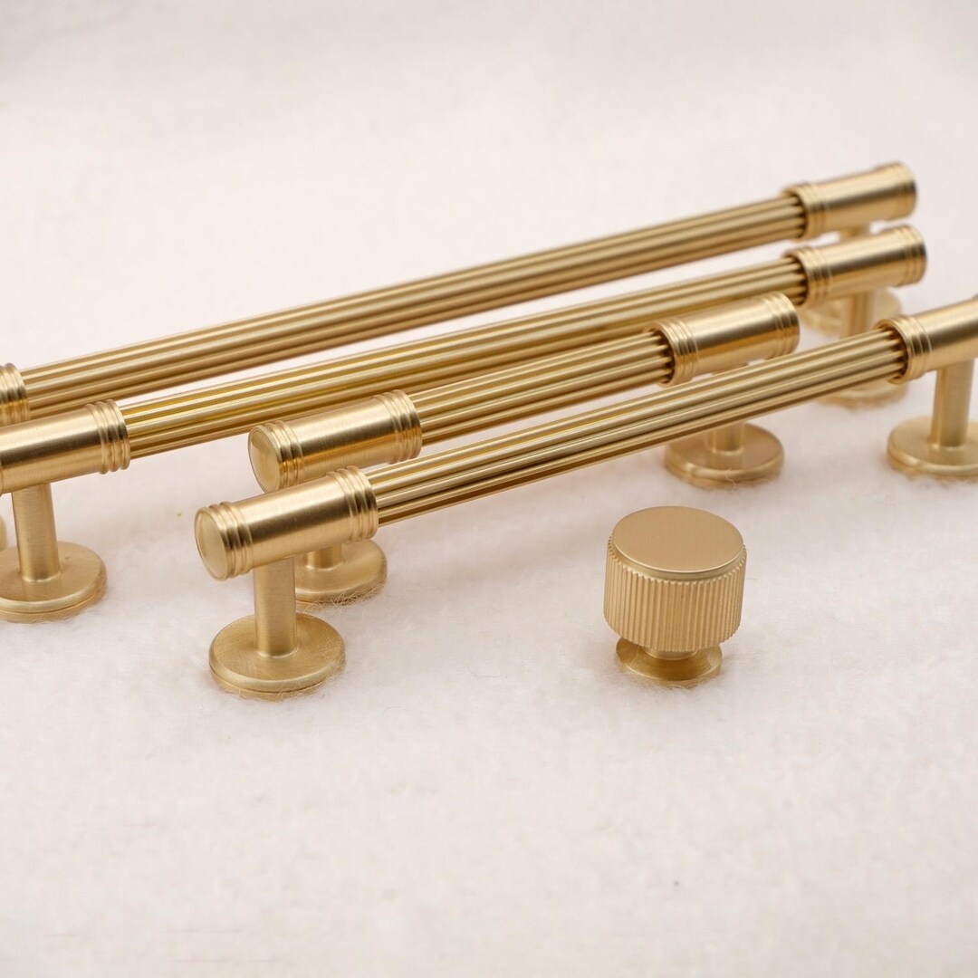 Art Deco Gold Linear Brass Cabinet Handles | Solid Brass Gold Cabinet ...