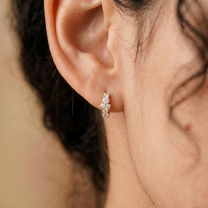 Dainty Gold Diamond Cluster Huggie Earrings, Minimalist Small Hoop Earrings, Bridal Jewelry Gift for Her, Elegant Tiny Sparkle Studs