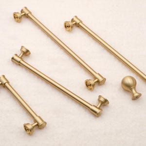 Modern Brushed Brass Cabinet Handles | Solid Brass Dresser Pulls | Gold Kitchen Pulls | Brass Drawer Pulls | Brass Kitchen Cabinet Hardware