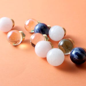 Globe Crystal Cabinet Knobs | Transparent Glass Dresser Knobs | Rose Quartz Drawer Knobs | Round Drawer Knobs | Modern Cabinet Hardware