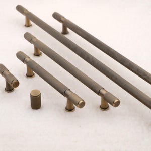 Knurled Antique Brass Cabinet Pulls | Antique Gold Cabinet Pulls | Aged Brass Furniture Handles | Kitchen Cabinet Hardware
