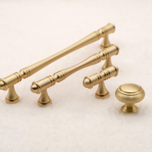 Modern Brushed Brass Cabinet Handles | Solid Brass Drawer Pulls | Brass Kitchen Pulls | Brass Door Pulls | Kitchen Cabinet Hardware