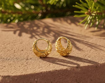 Gold Plated Filigree Hoop Earrings | Intricate Sterling Silver Hoops | Elegant Gift for Her | Everyday Women's Jewelry