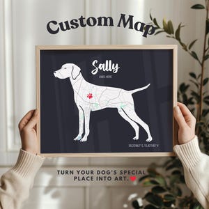 Vizsla Geschenk - Personalisierte Hundekarte mit Namen & besonderen Ort - Individuell angefertigtes Haustier Erinnerungsdruck oder Hundeliebhaber Wandkunst