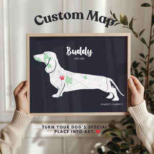 Dackel Geschenk - Personalisierte Hundekarte mit Namen & besonderen Ort - Individuell angefertigtes Haustier Erinnerung oder Hunde Liebhaber Wand Kunst
