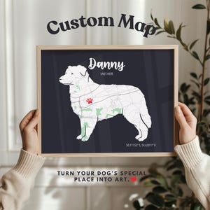 Australischer Schäferhund Geschenk - Personalisierte Hundekarte mit Namen & besonderen Ort - Individuell angefertigtes Haustier Erinnerungsdruck oder Hundeliebhaber Wandkunst