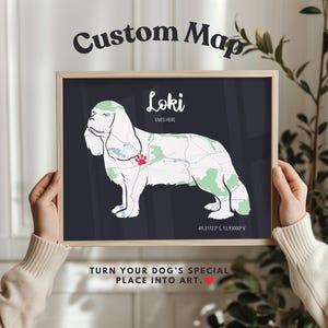 Cavalier King Charles Geschenk – Personalisierte Hundekarte mit Namen & besonderen Ort – Individuell angefertigtes Haustier Erinnerungsdruck oder Hundeliebhaber Wandkunst