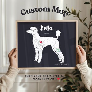 Pudel Geschenk - Personalisierte Hundekarte mit Namen, Beschriftung & besonderen Ort - Individuell angefertigtes Haustier Erinnerungsdruck oder Hundeliebhaber Wandkunst