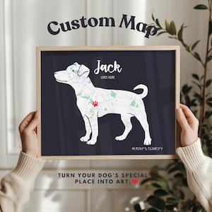 Jack Russel Geschenk – Personalisierte Hundekarte mit Namen & besonderen Ort – Individuell angefertigtes Haustier Erinnerungsdruck oder Hundeliebhaber Wandkunst