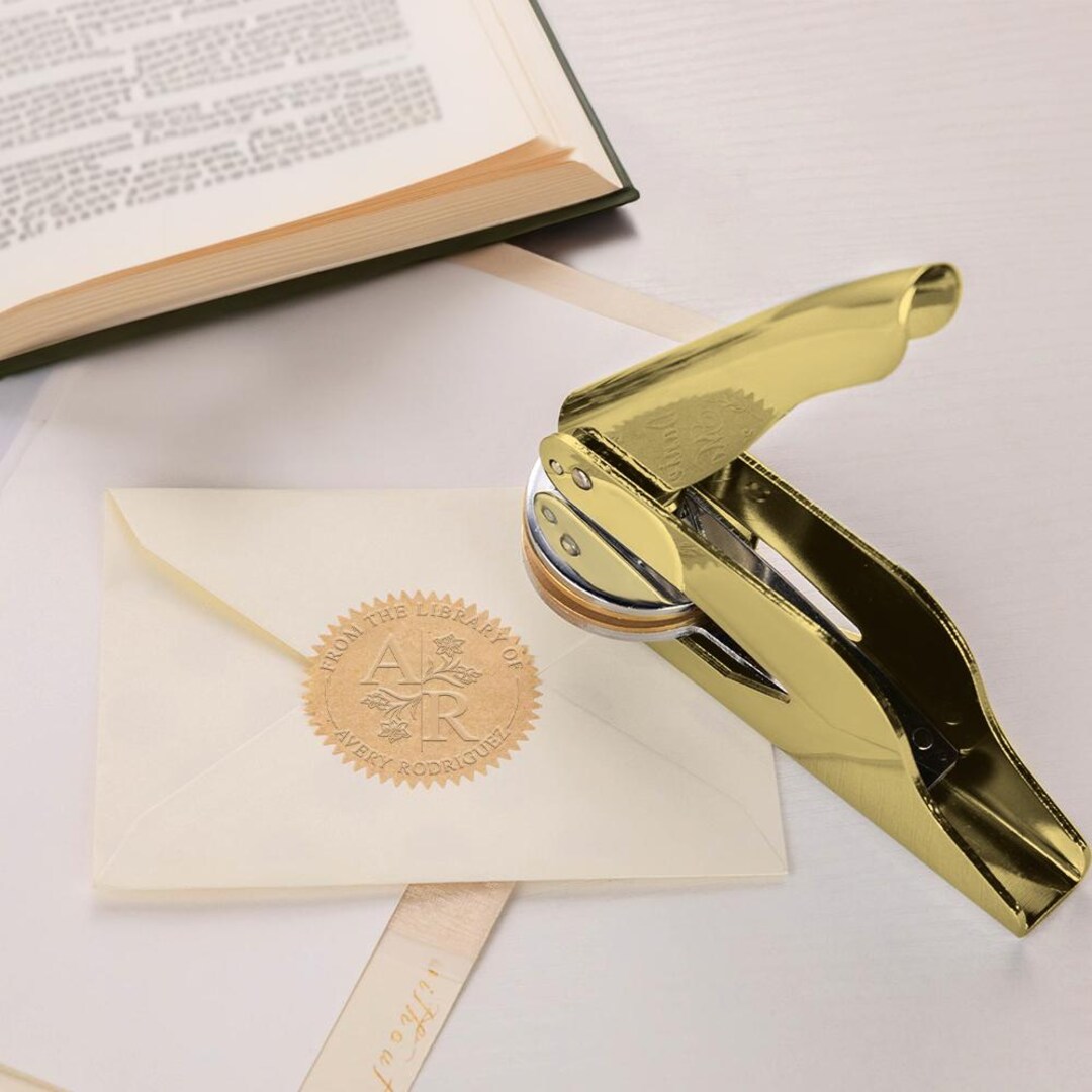 Personalized Birth Flower Library Embossing Stamp Set, Embosser Stamp ...